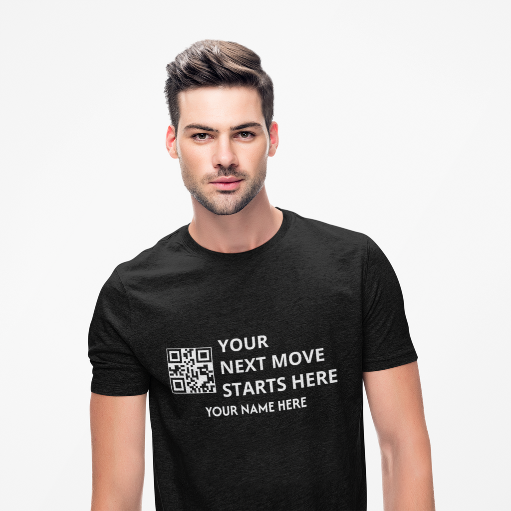 Your Next Move Starts here QR code Customized Real Estate T-shirt